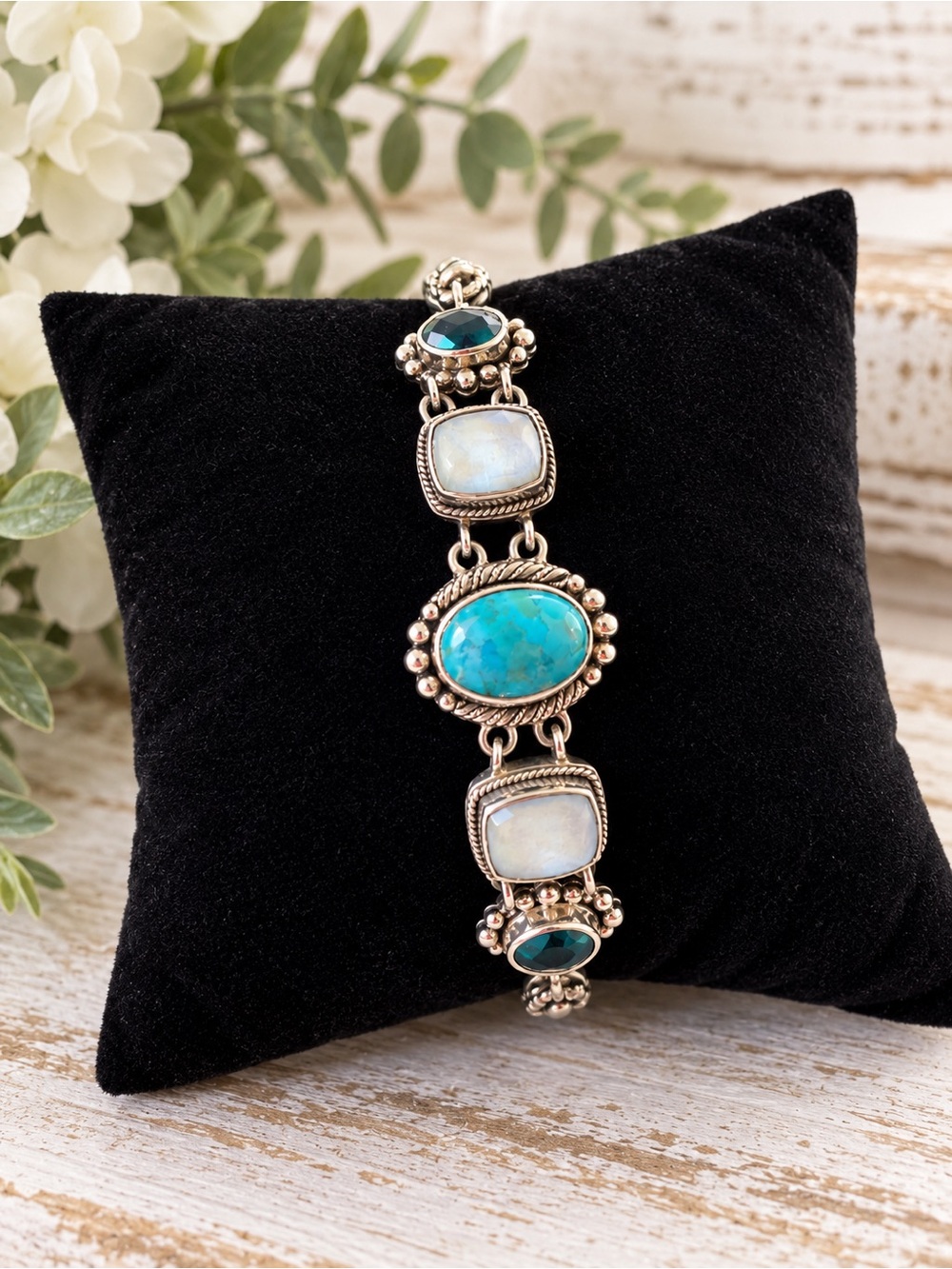 Lori Bonn Rare Vintage Sterling Silver Natural Gemstone Turquoise Bracelet
